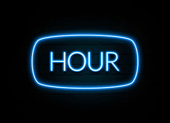 Hour  - colorful Neon Sign on brickwall