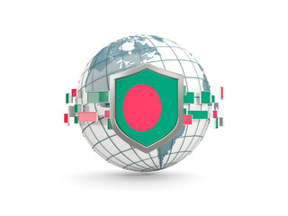 Globe and shield with flag of bangladesh isolated on white