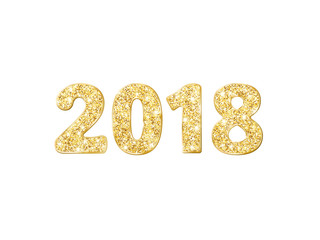 2018 glitter typography design. Golden sparkling numbers isolated on white. 