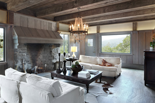 Rustic living room in luxury custom built home in California