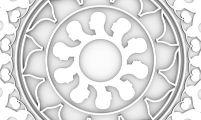 Social networking people conceptual design. Human communication simple icons model. Decorated by circular ornament. 3D rendering