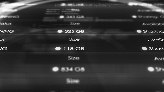 Camera moves over futuristic cinematic computer data network solution - Black and White Version