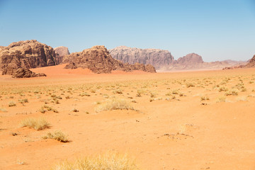 Fototapeta na wymiar in the desert sand and mountain adventure destination