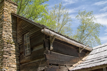 Old cabin with rock chimney