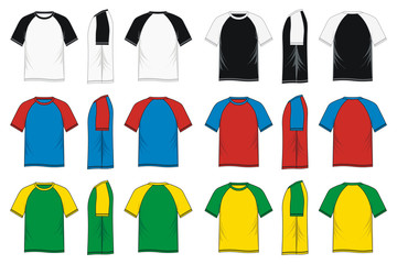 T-shirt raglan sleeve front, side, back, colorful