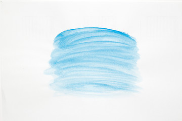 Bright watercolor blue stain drips. Abstract illustration on a white background. Banner for text,...