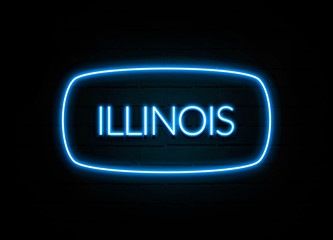 Illinois  - colorful Neon Sign on brickwall