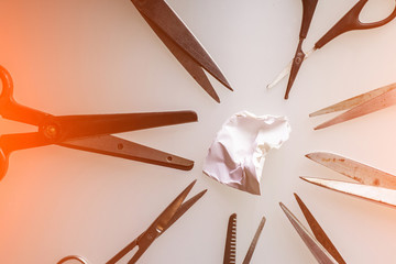 Group of scissors with paper