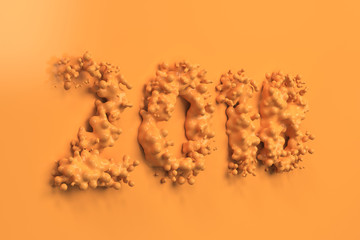 Liquid orange 2018 number with drops on orange background