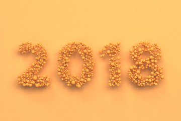 2018 number from orange balls on orange background
