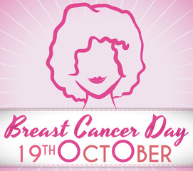 Young Woman with Greeting Ribbon to Celebrate Breast Cancer Day, Vector Illustration