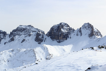 Fototapeta na wymiar Mountain panorama with snow and blue sky in winter in Stubai Alps, Austria