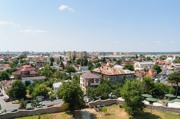 Fototapeta na wymiar Aerial view of Targoviste city in Dambovita. It was the Romania's capital in the 15th and 16th century.
