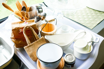 Sweets and tea sets at noon