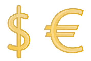 Dollar(USD), Euro(EUR) icons. Money sign symbols. Vector illustration isolated on white background.