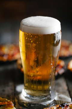 Close-up of a lager beer glass