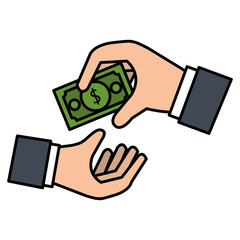 hands human with bill money isolated icon