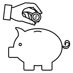 hand human with piggy savings isolated icon