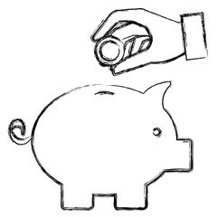 hand human with piggy savings isolated icon