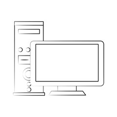 computer monitor with cpu tower icon image vector illustration design  black sketch line