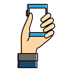 hand human with smartphone device isolated icon