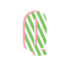 Cute 3d letter Q with white stripped. Element for design.Vector illustration