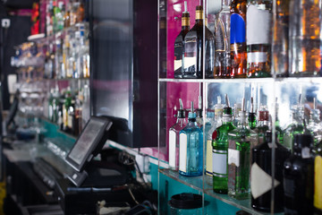 Drinks on the showcase of the bar