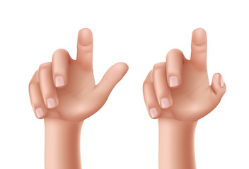 Set of vector illustrations of male or female hands with a raised index finger pointing upwards isolated on a white background.