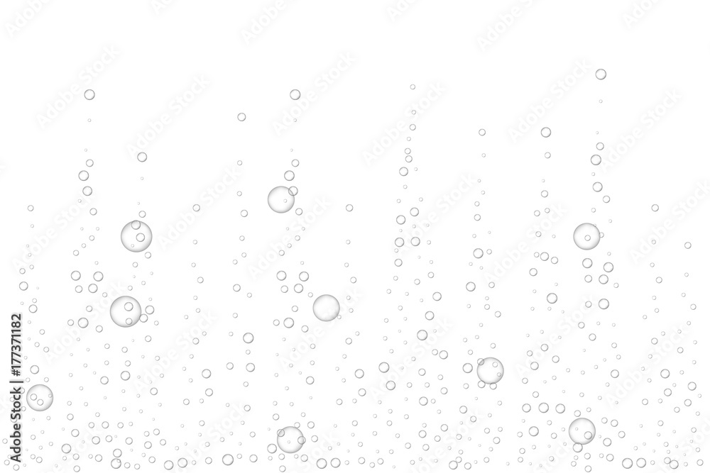 Wall mural realistic fizzing air bubbles, effervescent water on white background. vector illustration.