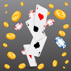  Casino Falling poker cards game concept. Vector illustration.
