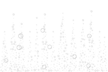 Realistic fizzing air bubbles, effervescent water on white background. Vector illustration.