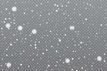 Realistic falling snow on transparent background. Vector illustration. - obrazy, fototapety, plakaty