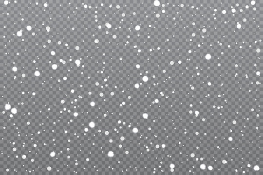 Realistic falling snow on transparent background. Vector illustration.