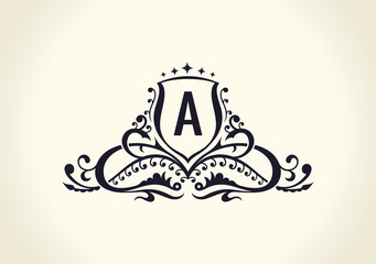 Calligraphic Luxury line Flourishes elegant emblem monogram. Royal vintage divider design