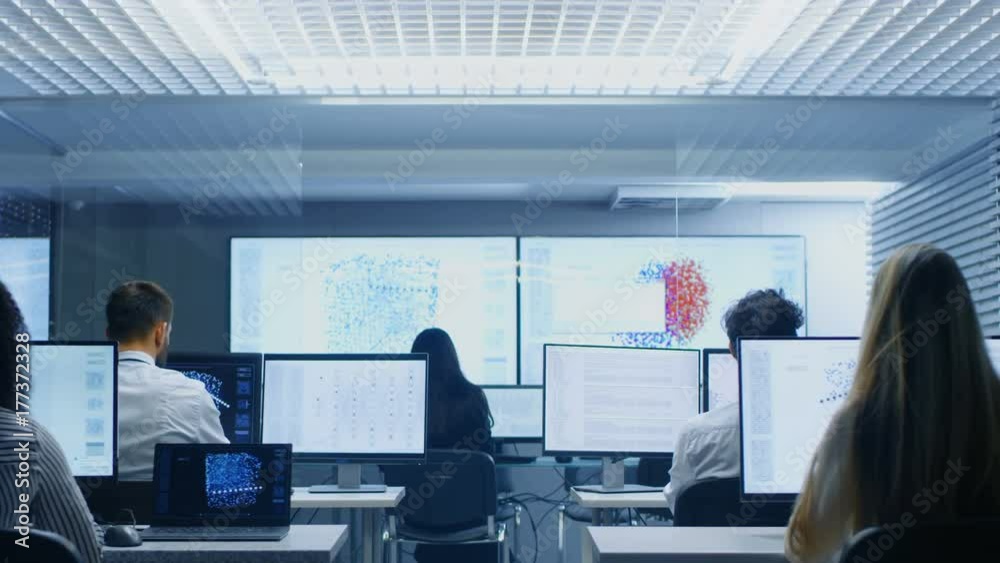 Poster Team of Computer Engineers Work on Machine Learning Neural Network Technology Development.