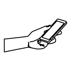 Hand holding smartphone icon vector illustration graphic design