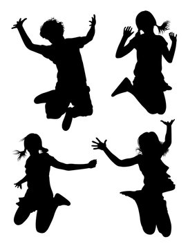 Kids jumping silhouette 01. Good use for symbol, logo, web icon, mascot, sign, or any design you want.