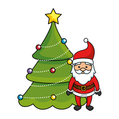 merry christmas pine tree with santa claus character