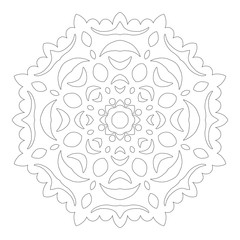 Black and white silhouette of snowflakes. Lace, round ornament and decorative border.