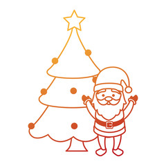 merry christmas pine tree with santa claus character vector illustration design
