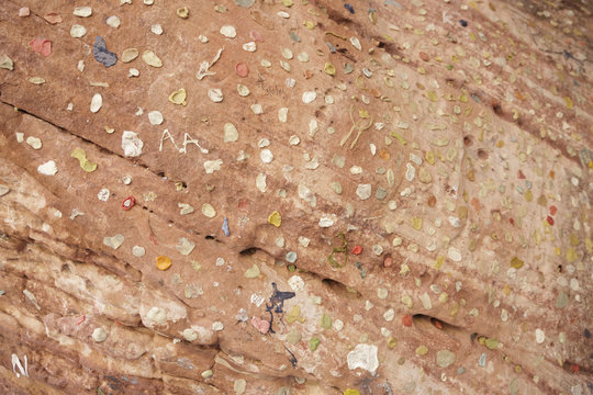 Close up of gum left on rocks
