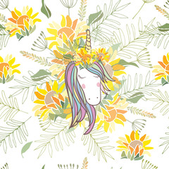 Retro style Illustration with flowers and animal