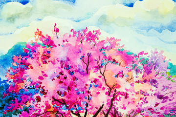 Obraz na płótnie Canvas Pink red color of Wild himalayan cherry flowers.