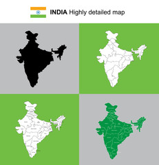 India map. vector highly detailed political map with regions, provinces and capital. All elements are separated in editable layers.