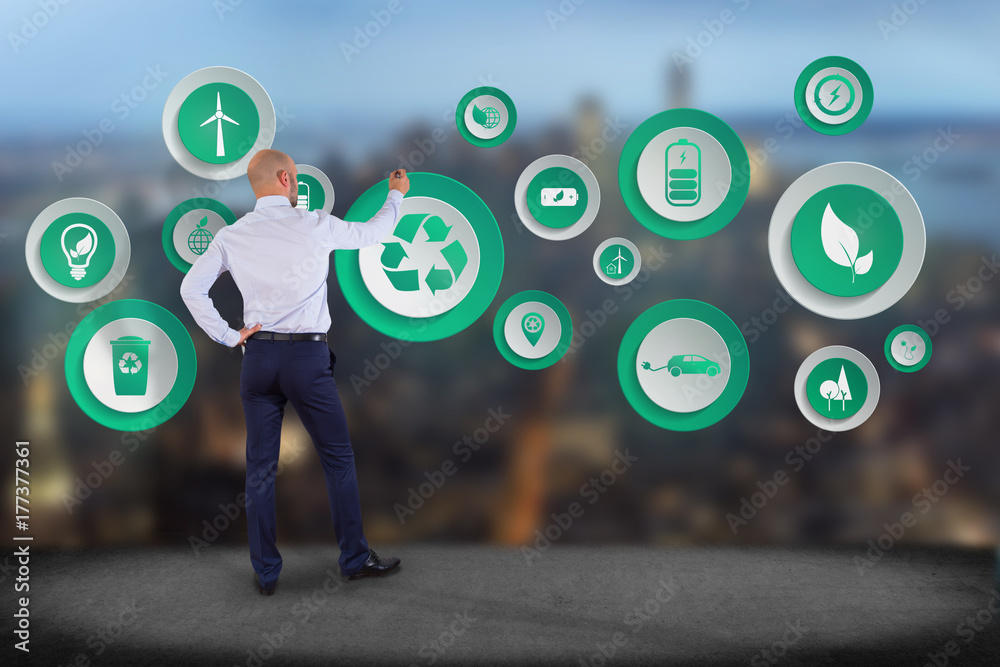 Poster view of a technology ecologic interface with icon displayed on a technology interface