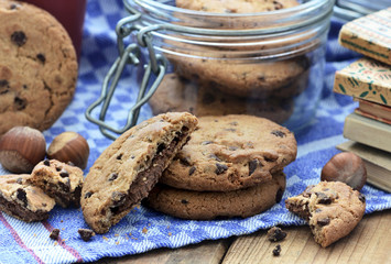 Chocolate Chip Cookies on Wooden Table, Foodstyling, Close Up