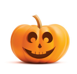 Pumpkin smiling face on white background. Pumpkin scary face halloween. Vector illustration of happy pumpkin.