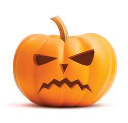 Pumpkin face on white background. Pumpkin scary face halloween. Vector illustration of angree pumpkin.