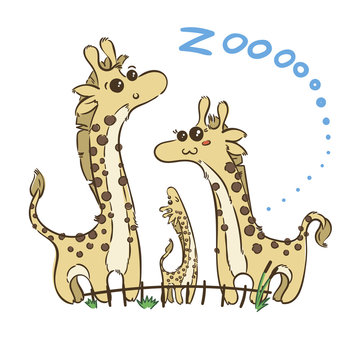illustration of doodle cute giraffes, hand drawn graphic