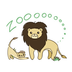 Illustration of doodle cute lions, hand drawn graphic